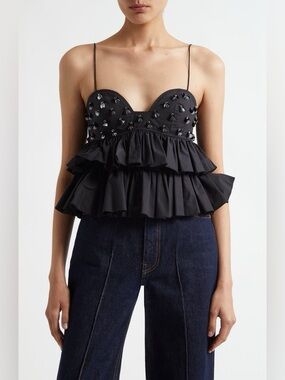 Ulla Johnson Black Embellished Lucia Top